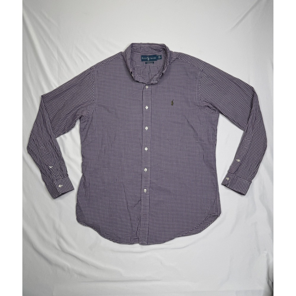 Ralph Lauren Mens Large Classic Fit Purple Plaid Cotton Button Down Shirt Preppy